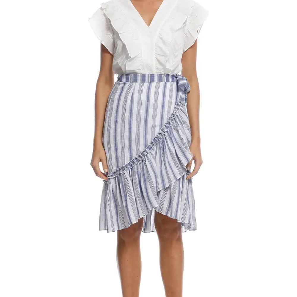 SUBOO Wrap Midi Skirt - Blue White Stripes Large